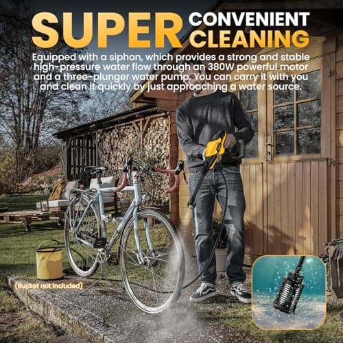 Cordless Pressure Washer for Dewalt 18/20V Battery, 800 PSI Portable Handheld Power Washer with Brushless Motor, 6-in-1 Nozzle, 3 Level Adjustable for Car Yard Fence Wall Clean (Battery Not Included) 7