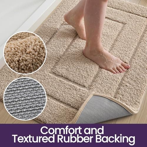 DEXI Bathroom Rug 24x16, Non Slip Washable Bath Mat for Shower Floor, Absorbent Soft Bathmat with Rubber Backing, Quick Dry Microfiber Carpet, Beige 6