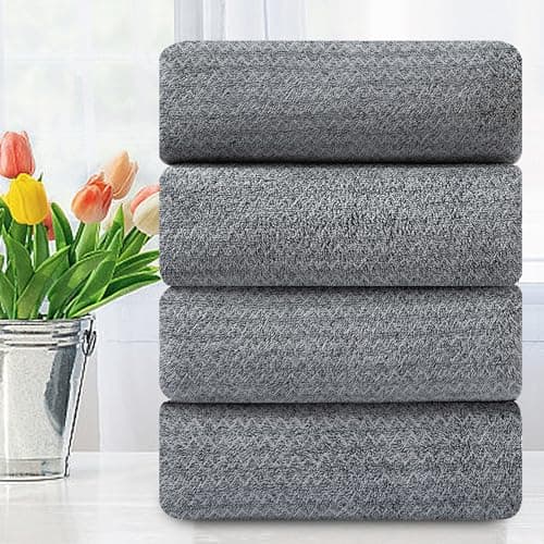 CHINO Bath Towels,4 Piece Large Bath Towels Dark Gray 35"x70" Extra Large Bath Towels Microfiber Soft XL Bath Sheets Super Absorbent Towels for Bathroom Quick Dry Oversized Bath Towels for Family Spa 8