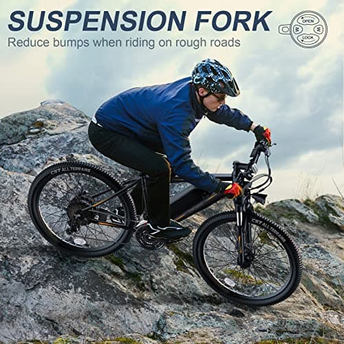 Wooken Electric Bike for Adults with Peak 750W Motor, 27.5'' Ebike with 48V 499WH Removable Battery, Up to 55 Miles Electric Mountain Bike, 21.6MPH Adults Electric Bicycle with LCD Display, 21 Speed 3