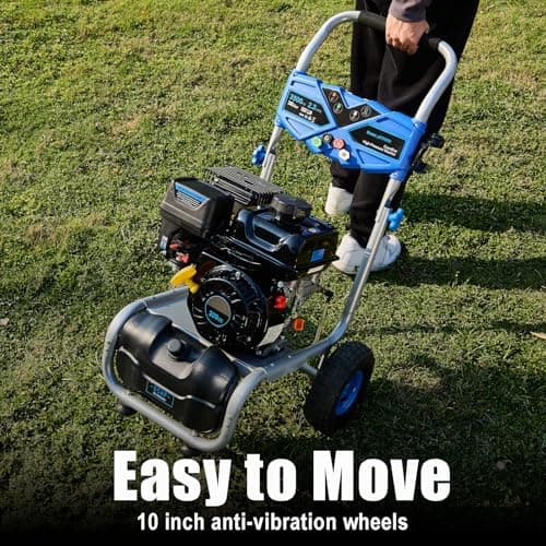 3500 PSI Gas Pressure Washer, 209CC Engine, 2.3 GPM, 4 Adjustable Nozzles, 25ft Hose for Cleaning Cars, Patios, Walls, and Gardens (Blue) 7