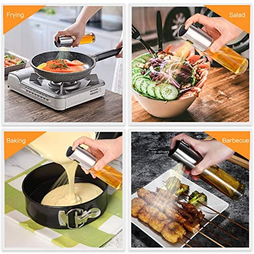 NORBASE Oil Sprayer for Cooking, 2 Pack Upgraded Olive Oil Spray Bottle Mister Refillable with Scale Air Fryer Accessories for Kitchen, Salad, Baking, BBQ, Frying 7