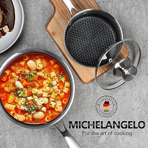 MICHELANGELO Stainless Steel Saucepan Set 1QT & 2QT & 3QT, Premium Triple Ply Sauce Pan with Lid, Sauce Pot with Honeycomb Interior - 6pcs 7