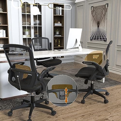 KOLLIEE Mesh Home Office Chair Ergonomic Swivel Office Desk Chair with Adjustable Lumbar Support Black Comfortable Computer Chair with Flip up 7