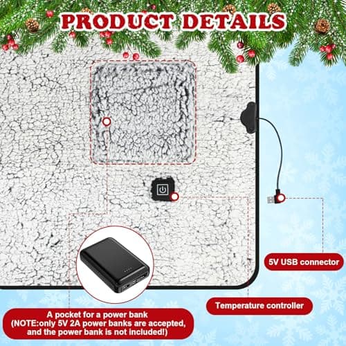 Heated Blanket Electric Throw 58"x43" USB Battery Power Operated Heating Blanket 5v Powered 3 Heat Setting with Timer and Temperature Controller for Car Winter Travel Home Office(Gradient Black) 5