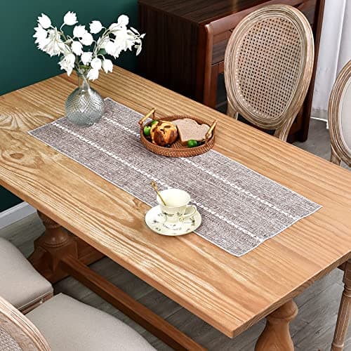 Farmhouse Rustic Table Runner Braided Stripe Table Runners Embroidered Table Decorations for Kitchen Living Room Dining Holiday and Party Coffee 13x36 Inch