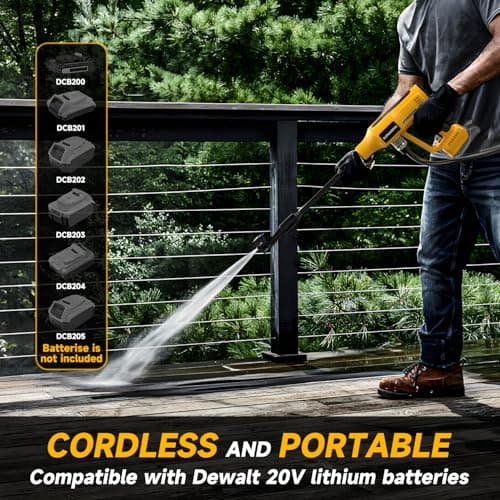 Cordless Pressure Washer for Dewalt 20V Battery 700 PSI Portable Handheld Power Washer with 6-in-1 Nozzle Foam Cannon for Car Floor Fence Wall Cleaning (Battery Not Included) 6