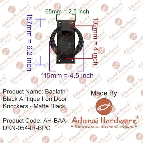Adonai Hardware Baalath Antique Heavy Duty Forged Front Entry Sturdy Ring Door Knockers (1 Pack, Matte Black) for Vintage Wooden Barn Shed Doors, Gates, Fences, Furniture, Castle and Farmhouse 6