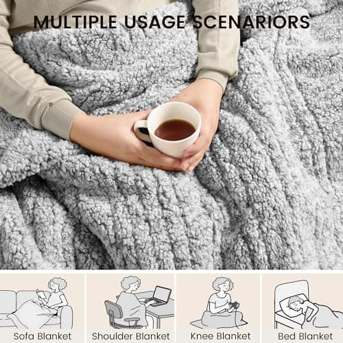 blunique Heated Blanket Electric Blanket Throw - Fast Heating Blanket Throw Double Sided Sherpa Ultra Soft Cozy with 6 Heating Levels & 1-4 Hours Auto Off, Mashine Washable, 50 x 60 Inches, Grey 6