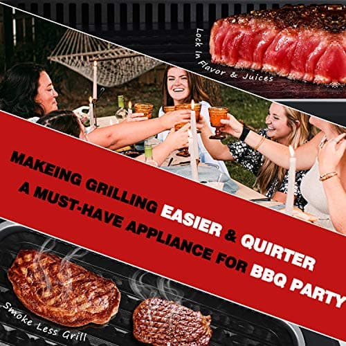 Indoor Grill, Techwood 1500W Smokeless Electric Grill with Tempered Glass Lid, Compact & Portable Non-Stick BBQ Grill with 6-Level Control, Dishwasher Safe, Black 8