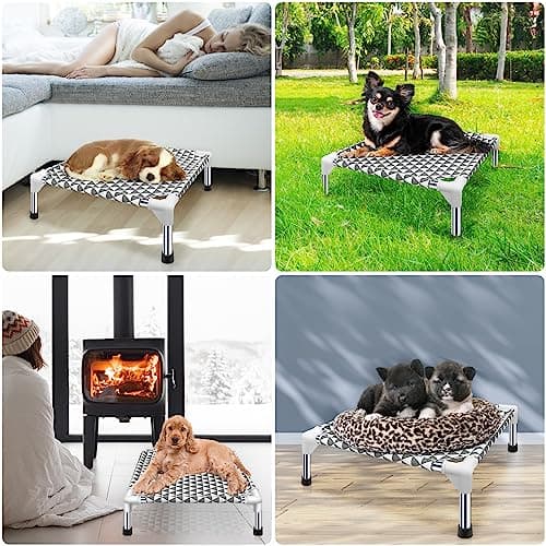 Kuntrust Elevated Outdoor Dog Bed Updated Raised Pet Cot Cooling Puppy Bed Lifted Dog Bed for Small Pets|Indoor Detachable Raised Dog Bed with Non-Slip Feet,Double-layer Cloth(S) 7