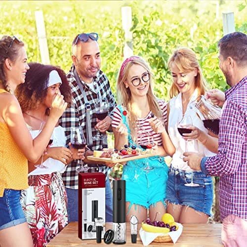 Electric Wine Opener Set, Battery Operated Wine Bottle Opener with Foil Cutter, Wine Pourer and Vacuum Stopper, Automatic Corkscrews for Wine Bottles Kit for Christmas Gift Home Kitchen Bar 7