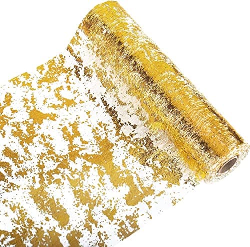 Sunlunckystar Glitter Metallic Gold Table Runner 11x108 Inch, Mesh Thin Sparkle Table Runner Roll, Table Decorations for Wedding Bridal Shower, Christmas, Baby Shower
