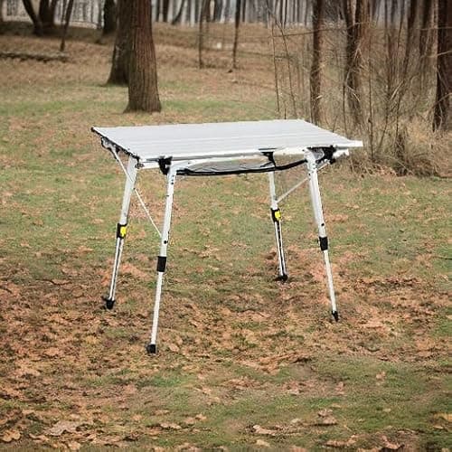 PORTAL Outdoor Folding Portable Picnic Camping Table with Adjustable Height Aluminum Roll Up Table Top Mesh Layer, Silver 6