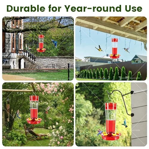 Hummingbird Feeders for Outdoors Hanging Ant and Bee Proof, 3 Pack 15 Ounces Red Hummingbird Feeder with 5 Feeding Ports and Perches, Built-in Ant Moat, Outside Garden Décor (Plastic, 3) 5