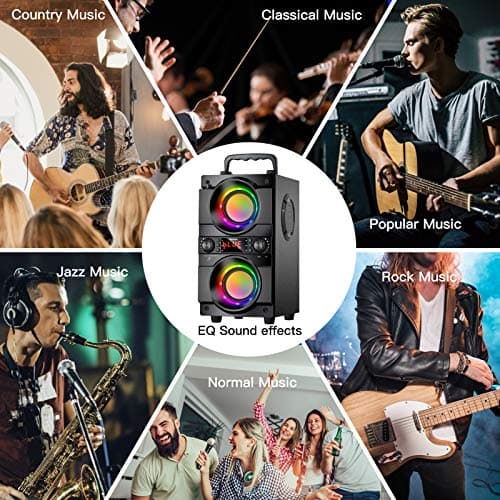 60W (80W Peak) Portable Bluetooth Speaker with Double Subwoofer Heavy Bass, Bluetooth 5.0 Wireless 100ft Outdoor Speaker, Support FM Radio, LED Colorful Lights, Stereo Sound, for Home, Party, Travel 6