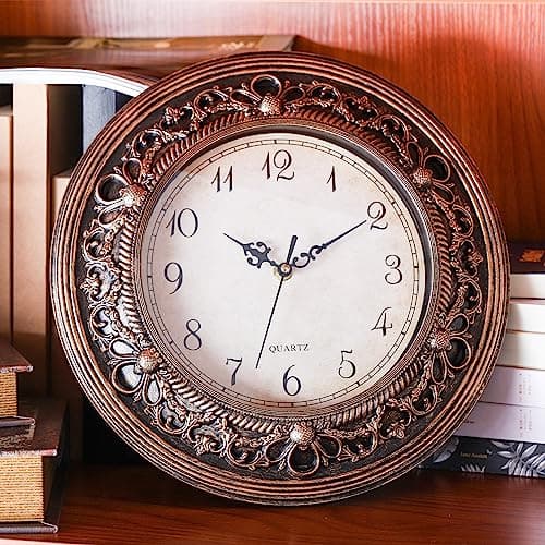 Pumtus Plastic Silent Wall Clock, 13 Inch Vintage Large Wall Clocks, Battery Operated Round Bathroom Clock, Non-Ticking Decorative Retro Analog Clocks for Living Room, Office, Kitchen, School 8
