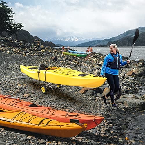 Bonnlo Universal Kayak Carrier Trolley Cart Dolly for Carrying Kayaks, Canoes, Paddleboards, Float Mats, and Jon Boats with NO-Flat Airless Tires 2 Ratchet Straps 9