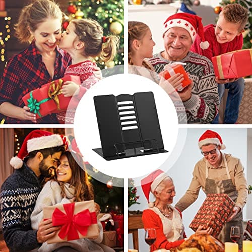 MSDADA 1PC Desk Book Stand Metal Reading Rest Book Holder Adjustable Cookbook Documents Holder Portable Sturdy Bookstands for Recipes Textbooks Tablet Music Books with Page Clips (Black) 6