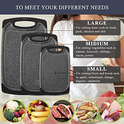 Cutting Boards for Kitchen, Large-Small Cutting Board Set of 3, Dishwasher Safe, Juice Groove, Easy Grip Handle, Non-Slip Rubber Cutting Board 8