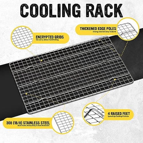 Utopia Kitchen 02 Pack Cooling Racks for Baking Stainless Steel Wire Cookie Rack Fits Jelly Roll Sheet Pan Oven Safe for Cooking Roasting Grilling 10 x 15 Inches 5