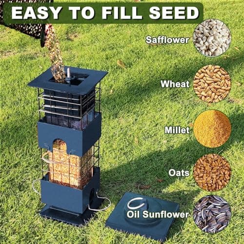 Squirrel Proof Bird Feeder for Outdoors Hanging,3Lbs Metal Birdfeeders Squirrel Proof with 4 Feeding Ports for Outside, Birdseed Feeder for Cardinal, Finch, Sparrow,Bluejay (Blue) 5