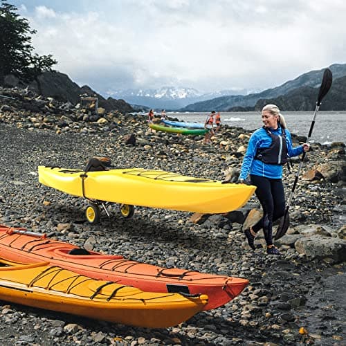 Bonnlo Kayak Car Foldable Aluminum Kayak Trailer with 10'' Solid Tires, Universal Kayaks Wheel Cart Dolly for Canoe, Paddle Board, Boat, Float Mats, Jon Boat 8