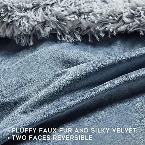 YnM Fuzzy Weighted Blanket (Blue, 50''x60'' 10lbs), Luxury Faux Fur Weighted Blanket Throw, Cosy & Relaxing Blanket, Home Decor Piece 5