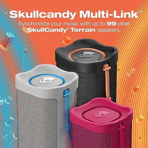 Skullcandy Terrain XL Wireless Bluetooth Speaker - IPX7 Waterproof Portable Speaker, 18 Hour Battery, Nylon Wrist Wrap, True Wireless Stereo (Black) 6