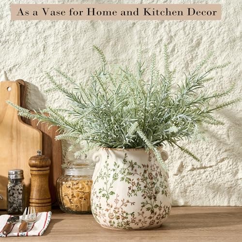 Jemirry Utensil Holder for Kitchen Counter, Modern Farmhouse Rustic Cooking Utensil Holder and Crock, Exquisite Chinoiserie Floral Ceramic Utensil Organizer for Home Kitchen Decor- Green and Beige 6