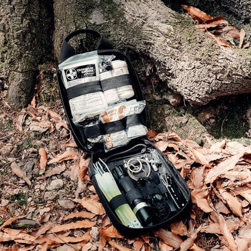 RHINO RESCUE Survival First Aid Kit, Emergency Kit Molle Pouch IFAK Medical Kit for Vehicles Car Camping Backpacking Hiking Hunting Black 9