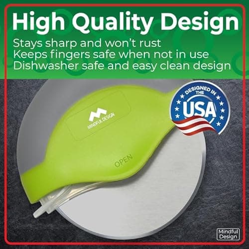 Mindful Design Pizza Cutter Wheel with Protective Blade Cover, Easy to Clean and Dishwasher Safe Ergonomic Pizza Slicer (Green) 6
