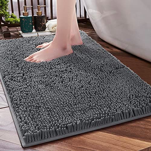 SONORO KATE Bathroom Rug 32"×20", Non-Slip Bath Mat,Soft Cozy Shaggy Thick Chenille Bath Rugs for Bathroom,Plush Rugs for Bathtubs,Water Absorbent Rain Showers and Under The Sink (Dark Grey)