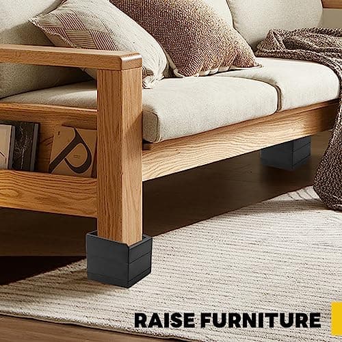 BTSD-home Bed Risers Heavy Duty Adjustable Furniture Risers Elevation in Heights 1 or 3 Inch Bed Frame Lifts Risers for Dorm Beds, Sofas 4 Pack Black Square 6