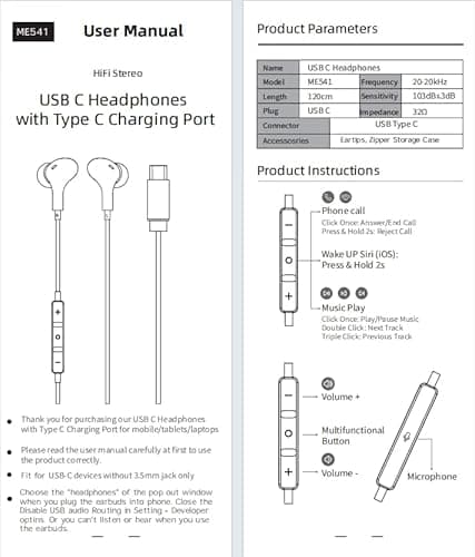 USB C Headphone for Samsung S26 S25 FE S24 A16 A17 Wired Earbuds Magnetic in-Ear Type C Earphone with Microphone Volume Control Bass Stereo Noise Canceling for iPhone 17 Pro Max 16 16e 15 Pixel 10a 9a 9
