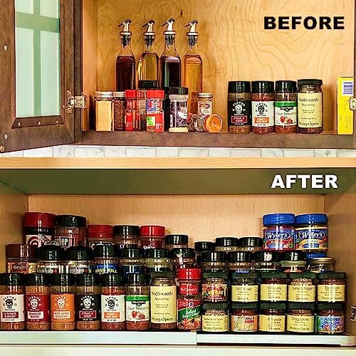 CiWiVOKi 3 Tier Expandable Spice Rack Organizer, White/Grey Plastic Spice Rack, Adjustable Length 14.6In-25.8In, 2 Pack Non-Skid Tiered Spice Shelf Organizer for Kitchen Cabinet, Cupboard, Pantry 5