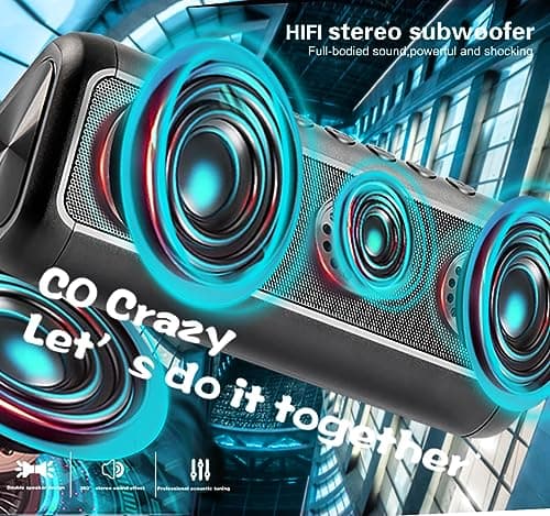 Solar Bluetooth Speaker Portable Wireless, 50H Playtime with HD Stereo Sound,5000mAh Can Charge Cell Phone,BT5.3,Outdoor Waterproof IPX6,TWS Pairing/AUX/TF play for Camping/Beach/Party/travel/Cycling 8