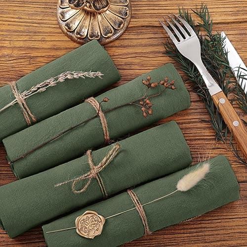Socomi Cloth Napkins Green Fall Thanksgiving Washable Reusable Bulk Linen Cotton Napkins Set of 4 17"x17" for Wedding Party Bridal Baby Shower Birthday Dining Table Decorations 5