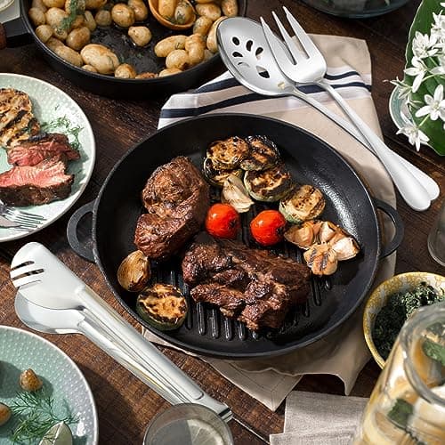 BEWOS Serving Utensils, 16-Piece Large Serving Set, 9.1” Serving Spoons, 9.1” Slotted Spoons, 9.1” Serving Forks, 9.5” Serving Tongs, Stainless Steel Serving Utensils Set for Parties, Dishwasher Safe 5