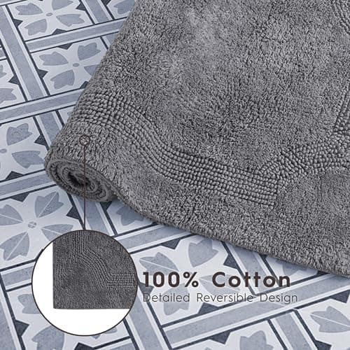 Laura Ashley - Reversible Cotton Bath Mat, Premium Bathroom Décor, Machine Washable Bathroom Rug, Highly Absorbent, 17"x24"/20"x32" 2-Piece Set, Charcoal 5