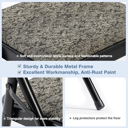 DUMOS 2 Pack Folding Chairs with Padded Cushion and Back - Fabric Stackable Portable Dining Chairs Set, for Home and Office, Conference, Wedding, Party, Patio, Garden, for Indoor Outdoor, Black Grey 6