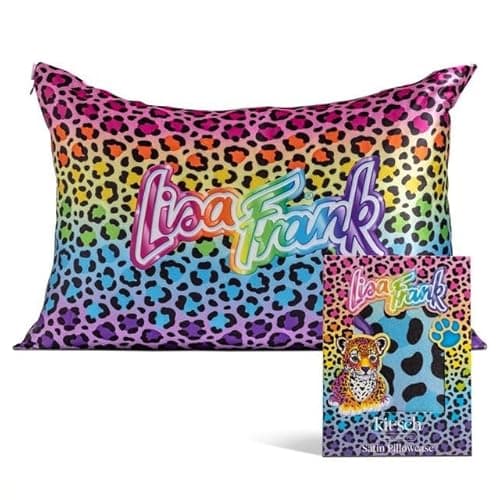 Lisa Frank x Kitsch Satin Pillowcase with Zipper for Hair & Skin - Softer Than Silk Pillow Cases, Smooth Cooling Satin Pillow Case, Wrinkle-Free Pillow Cases Standard Size (19x26) - Rainbow Leopard