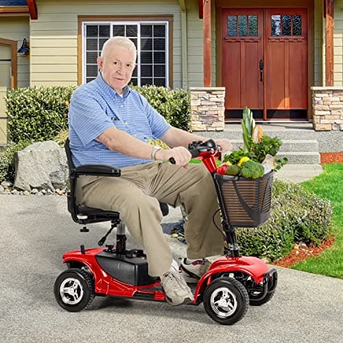 Cebihy 4 Wheel Mobility Scooter, Electric Power Mobile Scooters for Seniors Adult with Lights Collapsible and Compact Duty Travel Scooter w/Basket and Extended Battery (Red) 7