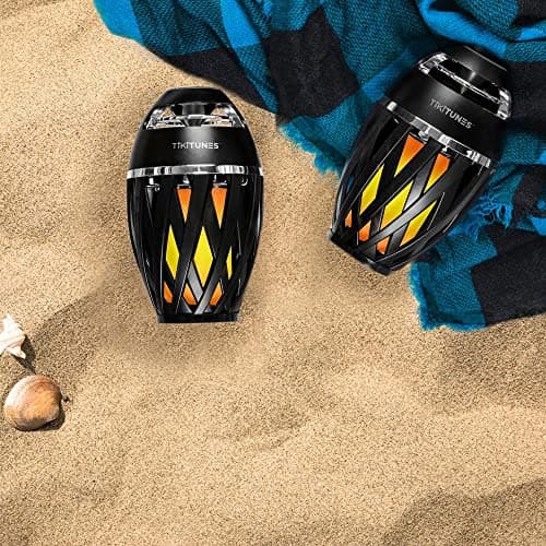 TikiTunes Portable Bluetooth 5.0 Indoor/Outdoor Wireless Speakers, LED Torch Atmospheric Lighting Effect, 5-Watt Audio USB Speakers, 2000 mAh Battery for iPhone/iPad/Android (Set of 2) 6