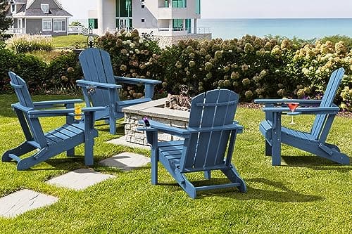 SERWALL Folding Adirondack Chair, HDPE Adirondack Chairs, Plastic Outdoor Chairs- Looks Exactly Like Real Wood- Navy 9