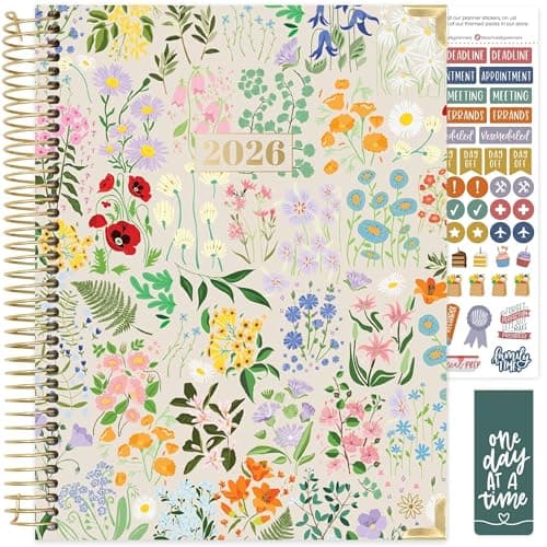 bloom daily planners HARDCOVER 2026 Planner (January to December) - 8.5” x 11” Weekly & Monthly Dated Agenda Organizer Book with Stickers & Tabs - Garden Party, Beige