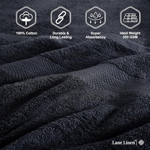LANE LINEN Bath Towels Large - 2 Pack - 100% Cotton Bath Sheet - Fade Resistant, Machine Washable & Highly Absorbent - Oversized Luxury Towels for Bathroom - Hotel Quality Black Towels 6