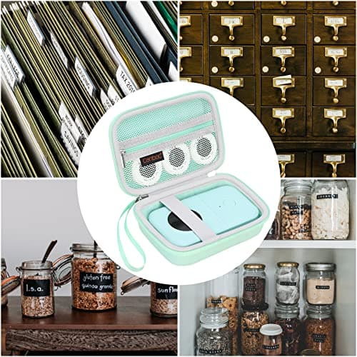 Canboc Hard Case for Phomemo D30 D35/Memoking D30/NIIMBOT D11 Label Maker, Portable Thermal Bluetooth Mini Label Printer Storage Bag, Mesh Bag fit Label Paper Tape Cable, Mint Green 6