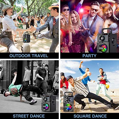 Bluetooth Speaker, Portable Bluetooth Speakers with Subwoofer Wireless Stereo Sound Rich Bass Outdoor Party Speakers Support Remote Control FM Radio LED Lights 6