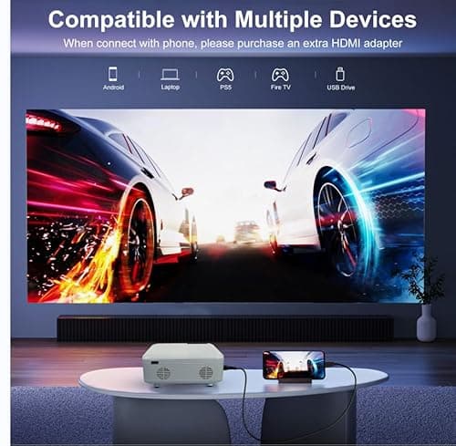 Mini Bluetooth Projector(Phone HDMI Cable Included), Portable Outdoor Projector, Native 1080P Projector, Compatible 4K, Supports Android/iPhone/TV Stick/Laptop/PS5/HDMI/USB, Indoor and outdoor use 6